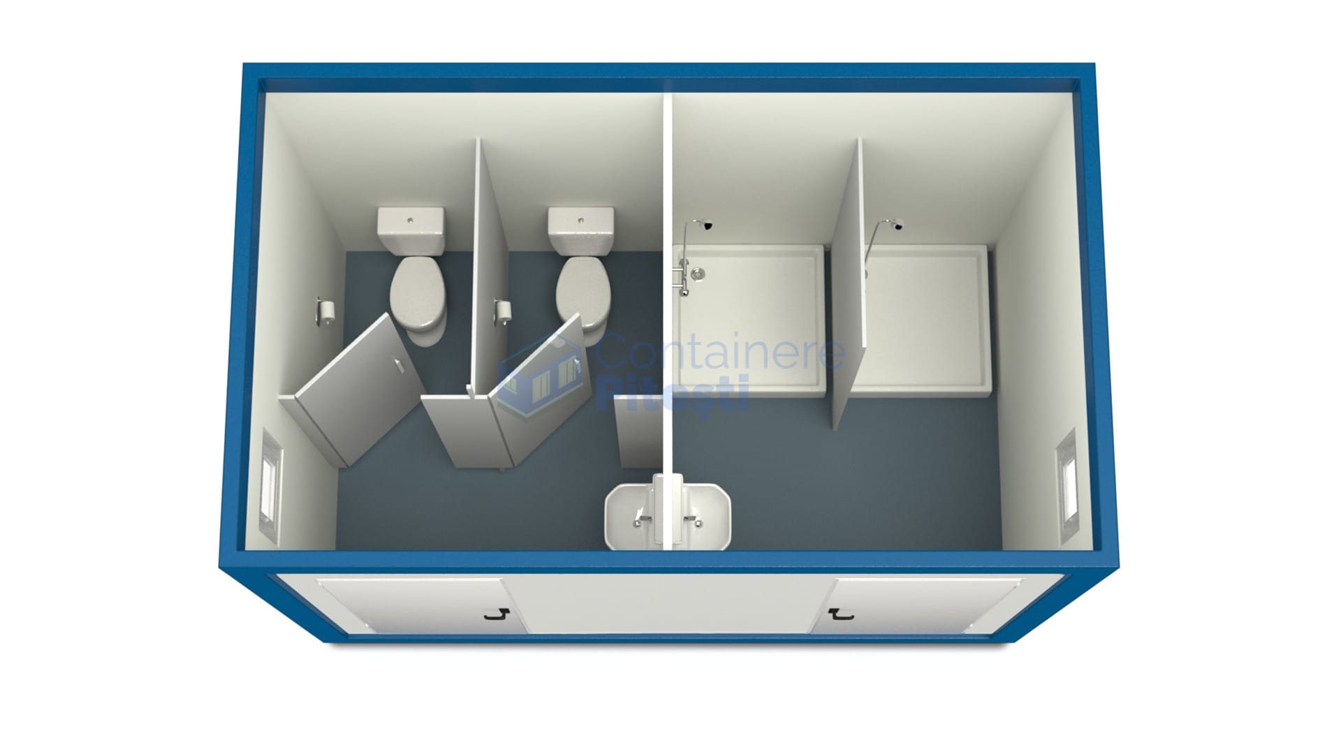 container sanitar pitesti 4metri 2dusuri 2wc albastru