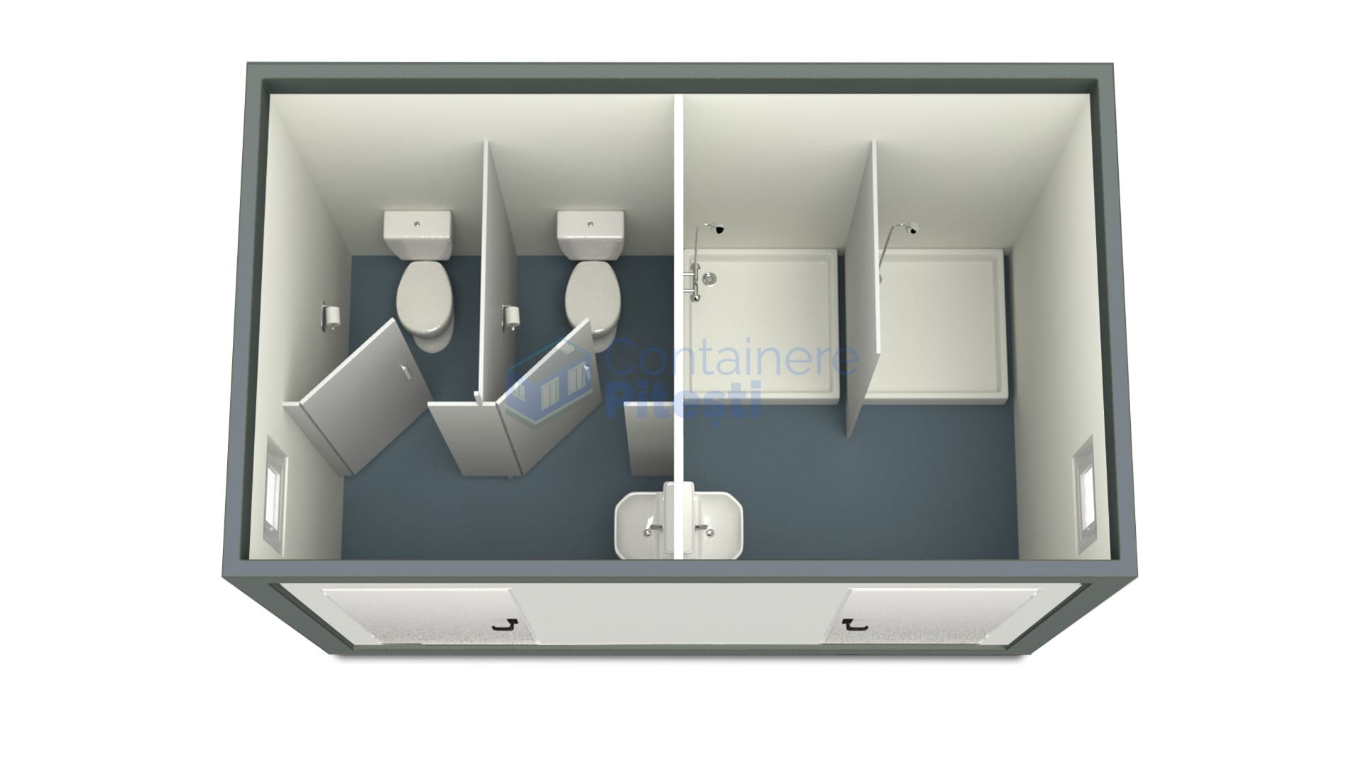 container sanitar pitesti 4metri 2dusuri 2wc gri