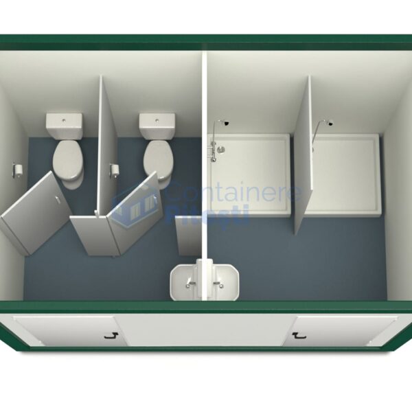 container sanitar pitesti 4metri 2dusuri 2wc verde