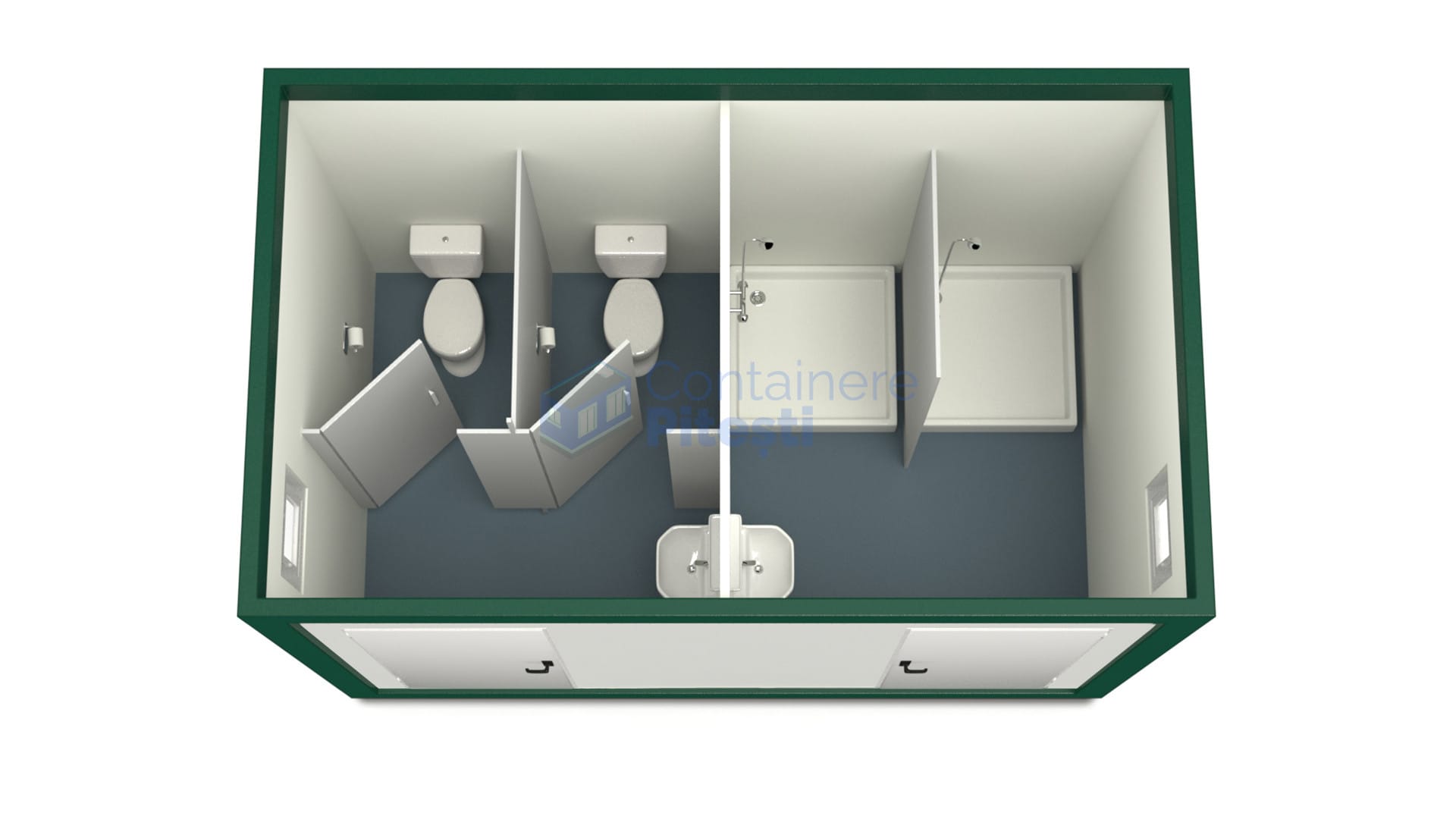 container sanitar pitesti 4metri 2dusuri 2wc verde