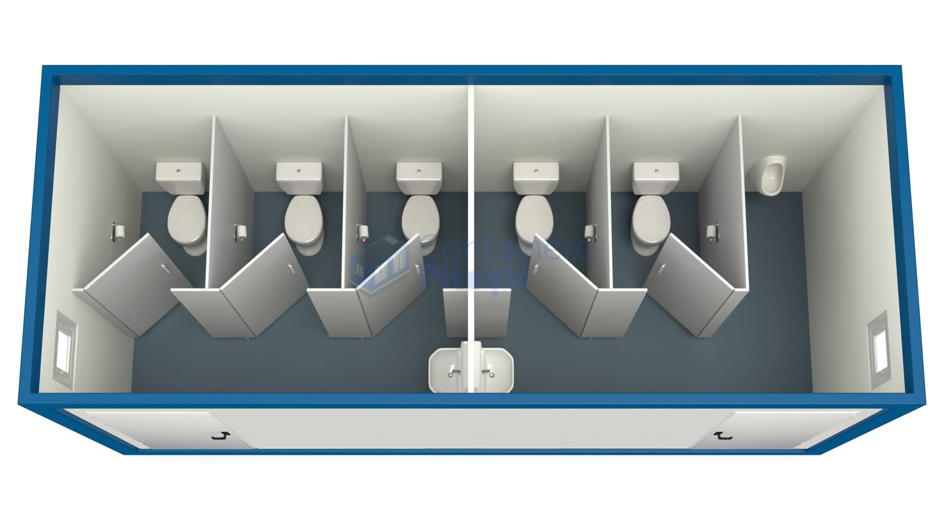 container sanitar pitesti 6metri 5wc albastru
